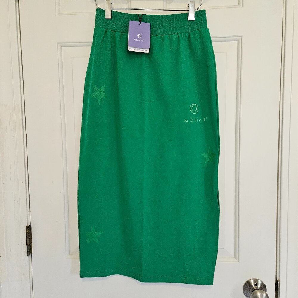Green French Terry Skirt Women’s Medium Elastic Waist Side Slit Athleisure NWT